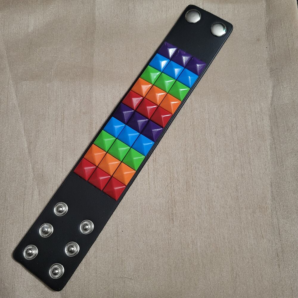Unisex lgbt pride rainbow studded pu leather cuff bracelet